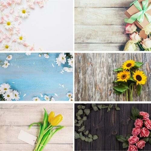 SHENGYONGBAO Vinyl Custom Photography Backdrops scenery Flower and Wooden Planks Photography Background 191020-21-22-003