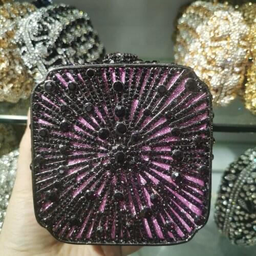 XIYUAN Champagne/Blue/Red/Green Color Evening Bag Gift Minaudiere Women Crystal Clutch Bags Top-Handle Metal Diamond Wedding Bag