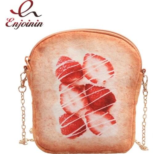 Fun Cute Strawberry Egg Bread Style Casual Young Girls Shoulder Bag Tote Crossbody Mini Bag Chain Purse Clutch Bag Female Pouch