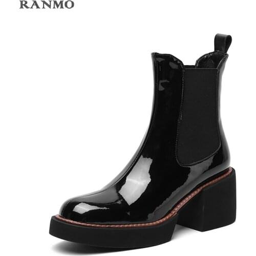 Womens Chelsea Boots High Heel Boots Womens Boots Patent Leather Stretch Ankle Boots Womens Platform Heels 2021 Fashion Women