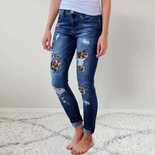 Pants Women 2020 High Waist Little Leopard Jeans Girl Casual Ripped Jeans Womens Black Denim Skinny Jeans Ladies Pencil Pants