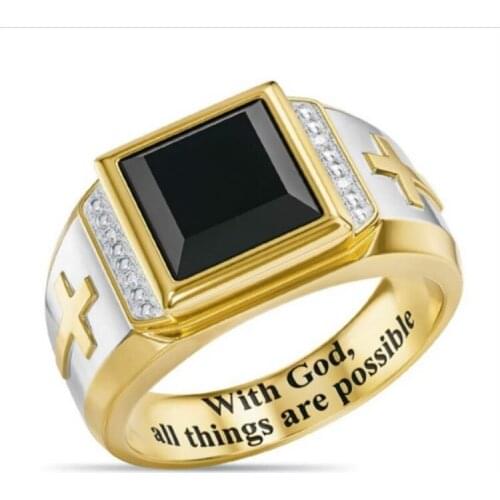 New Fashion Black Crystal Rings for Women Cross Religious Style Zircon Rings Vintage Party Best Gifts Jewelry Wholesale