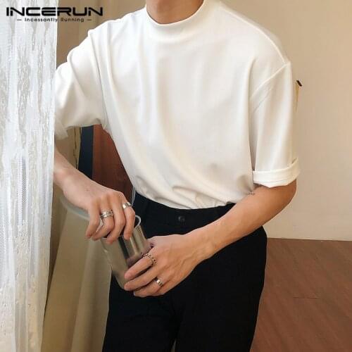 2021 Summer Short Sleeve T-Shirts INCERUN Man Round Neck Solid Color Tops Korean Style Man Casual Comfortable Camisetas S-3XL 7