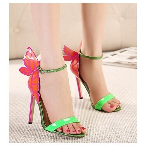 Summer Women Thin High Heel Patent Leather Bow knot Peep Toe New Arrival Fashion Sexy Butterfly Wings Sandals Shoes SXQ0612