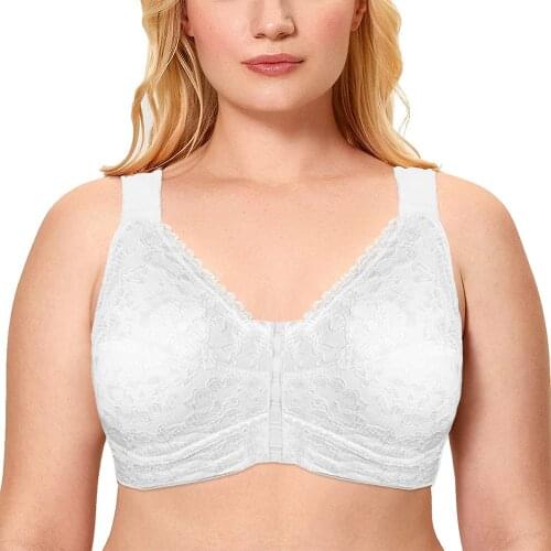 Plus Size Bra Wirefree Lace Ladies Front Closure Racerback Big Size Bras 32 34 36 38 40 42 44 46 48 50 C D DD E F G H