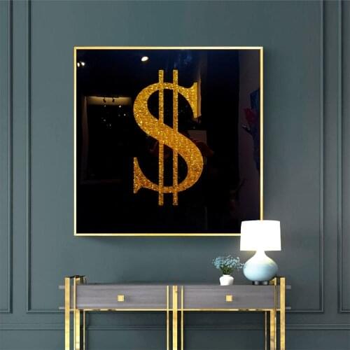 Golden Dollar Money Modern Art Prints And Poster Black Background Picture Home Decor Canvas Painting Craft Gift Cuadros For Room