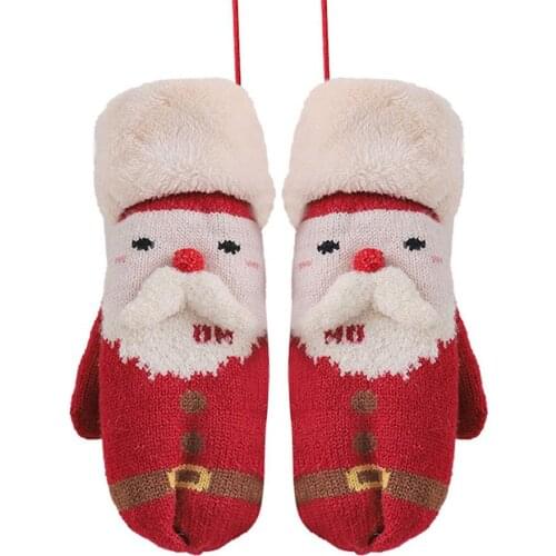1 Pair Of Christmas Gloves Bag Finger Hanging Neck Plus Velvet Cute Santa Claus Knit Mittens Gloves Winter Outdoor Warm Gloves