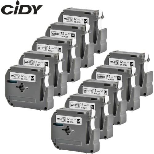 10 Labeler ribbon MK231 MK-231 M-K221 thermal label tape ribbon 12mm black on white for Brother P-touch PT-80 PT-90 PT-70 PT-65