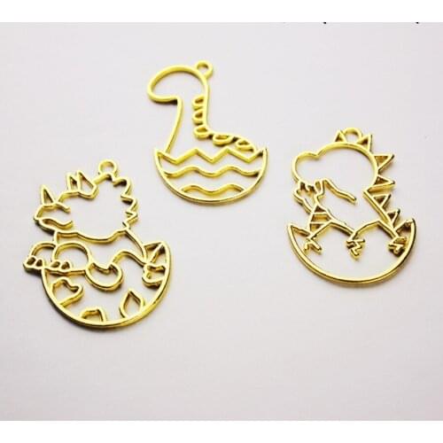 2019 NEW Broken shell dinosaur Metal Frame Pendant Gold Charm Bezel Setting Cabochon Setting UV Resin Charm Jewelry Making tools