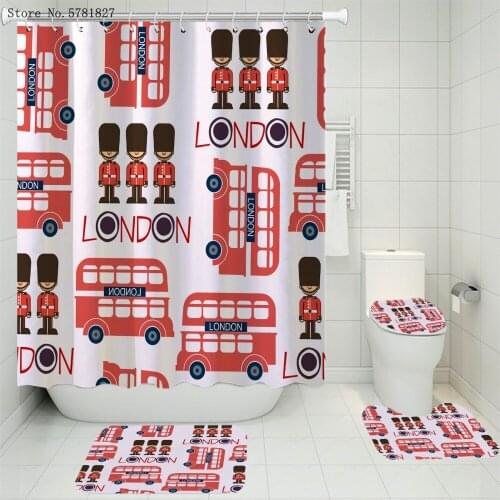 3/4 Pieces Bus Car Carpet Cover Toilet Cover Bath Mat Pad Set Colorful Cartoon Bathroom Curtain Home Textile Shower Curtain Set