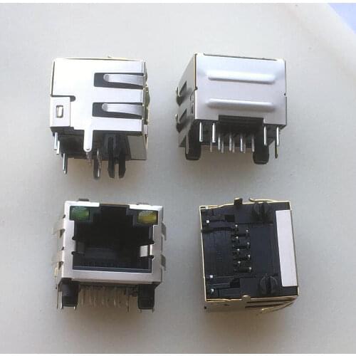 5pcs) new network cable socket network card port 12p with lamp crystal head socket network interface with shield