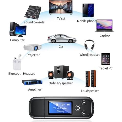 Wireless Transmitter High Fidelity Plug Play LCD Display Screen Bluetooth-compatible 5.0 3.5mm USB Lossless Emitter for Amplifie