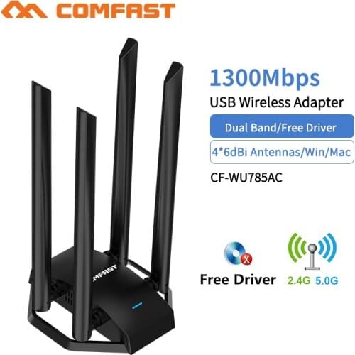 CF-WU785AC 1300Mbps Dual-band 2.4G&5GHz Usb Network Card Wireless WiFi Adapter High gain 4*6dbi Antenna Desktop wi-fi Receiver