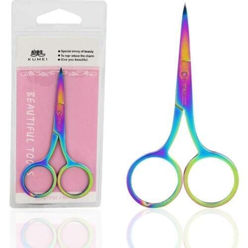 Colorful Stainless Steel Eyebrow Scissor Small Nail Tools Eyebrow Nose Hair Trim Scissor Sharp Point Curve Tip Makeup Tool