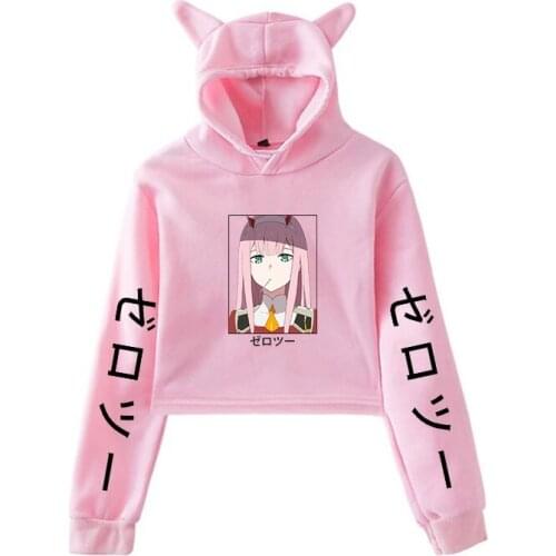 Darling In The Franxx Hoodie Cat Ear Hoodies Sweatshirt Women Fashion Sexy Casual Short Sweatshirts Long Sleeve Pullover Tops