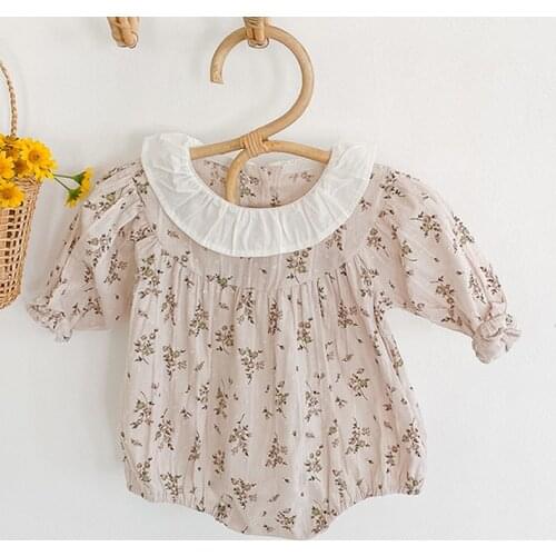 Spring Autumn Newborn Girls Lotus Leaf Collar Floral Jumpsuits Clothes Baby Knit Rompers Knitted Long Sleeve Children Rompers