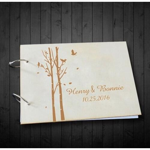 Tree Custom Name and Date,Personalized Wood Wedding Guest Book,Alternative for Newlyweds Rustic Wedding Photo Album Decor Suppl