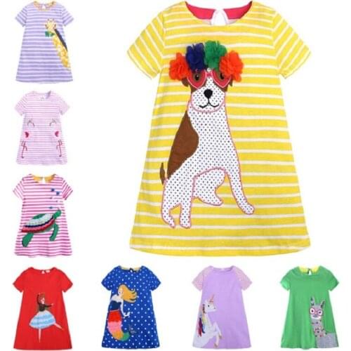 Baby Cartoon Summer Dresses Short Sleeve Dress Kids Clothes Stripe Girls Beach Childrens Clothing Vestidos