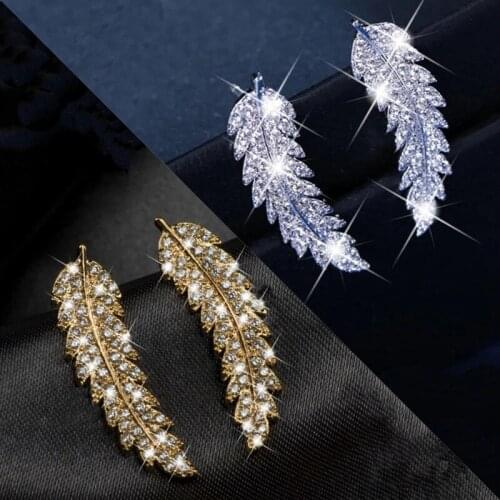 European And American Fashion Temperament Personality Micro-inlaid Zircon Leaf Earrings Female Micro Hollow Leaf Earrings