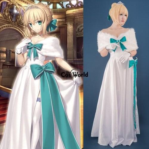 FGO Fate Grand Order 2nd Saber White Gown Formal Full Dress Uniform Outfit Anime Cosplay Costumes