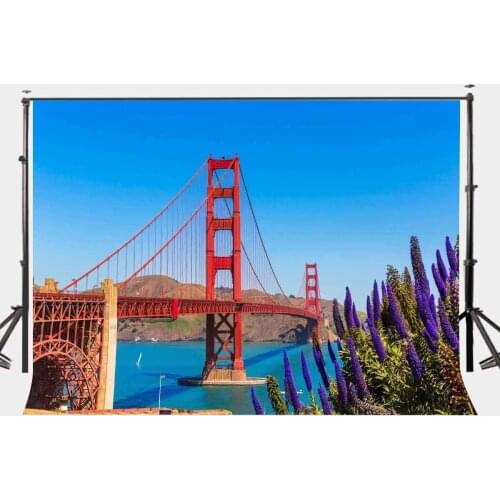150x220cm Golden Gate Bridge Backdrop Sunny Day Lavender Flowers Photography Background Natural Scenery Shooting Props