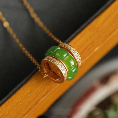 Hotian Jade Pendant Jasper as Right as Rain Lucky Lucky Beads Pendant Womens S925 Silver Gilding Clavicle Necklace Sweater Chai
