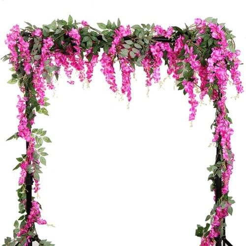 4PCS/Bag isteria Artificial Flowers Vine 2M Garland Wedding Arch Decor Fake Plants Foliage Rattan Trailing Faux Flowers Ivy Wall