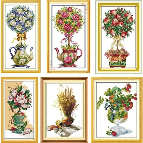 Joy Sunday Stamped Cross Stitch The Fruit and Flowers Patterns 14CT 11CT Print Counted Handmade Embroidery Needlework Decor Sets
