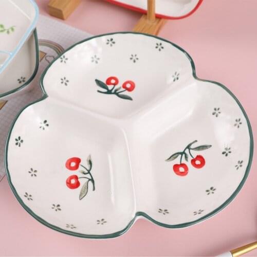 Ceramic divider tableware three-compartment plate childrens household food distribution plate breakfast plate set