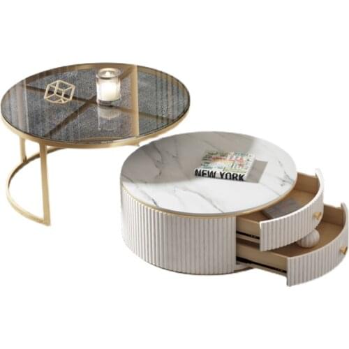 Customized coffee table living room size coffee table combination high-grade baking paint creative round rock plate coffee table