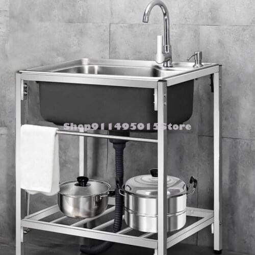 Kitchen Simple Stainless Steel Sink Single Tank Household Sink With Stand Wash Basin Sink Basin Sink Shelf
