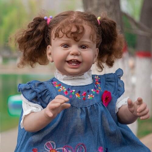27 Inch Handmade Rooted Hair Smile Reborn Cloth Body Baby Dolls Hand Paitning Lifelike Newbron Doll Toys Kids Birthday Gifts