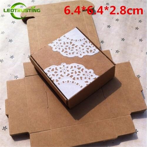 Leotrusting 50pcs 6.4*6.4*2.8cm Brown Kraft Paper Box Natural Kraft Paper Gift Packaging Box Handmade Soap Paper Cardboard Box