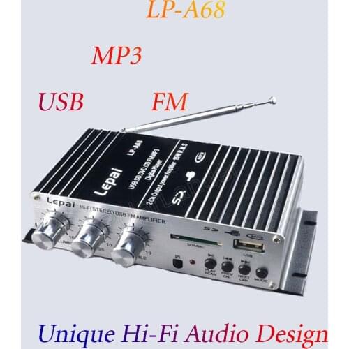 LP-A68 Car Amplifier 12V HiFi USB SD FM radio/MP3 player stereo audio digital amplifier HI-FI Stereo Audio Amplifier
