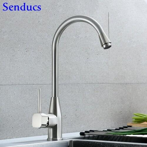 Senducs Copper Kitchen Mixer Tap Deck Mounted Hot Cold Kitchen Faucet Quality Brushed Kitchen Sink Faucet Fashion Home Mixer