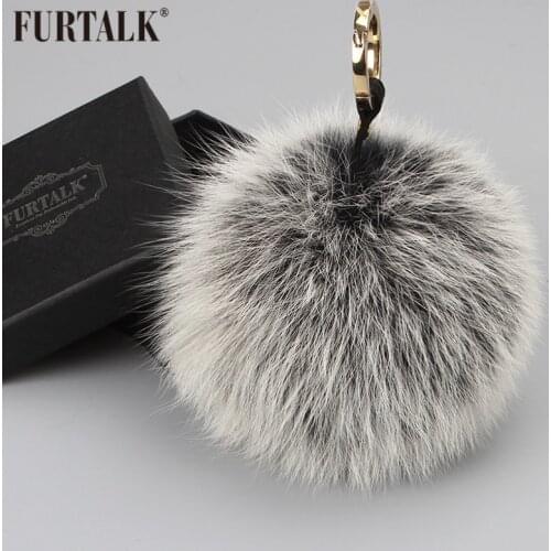 FURTALK Real Fox Fur Keychain Pom Pom Natural Fox Fur Brand Keychain for bag Women Winter Accessories