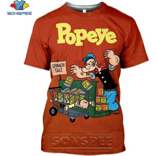 SONSPEE Men Women Tshirt 3D Print Cartoon Hilarious Popeye cool Short Sleeve Summer T-shirt Fashion Funny Child Anime Top Tshir