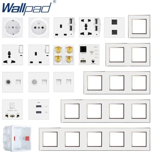 Wallpad DIY Module White Acrylic Panel With Gold Border Wall Power Socket Electrical Outlet Function Key Free Combination