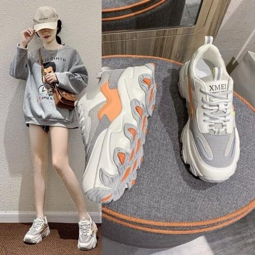 2020 spring and autumn new mesh trend color matching platform casual sports shoes old shoes womens trend X473