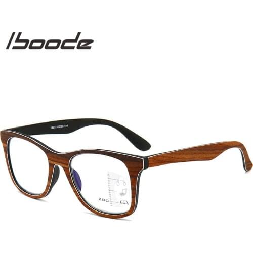 Iboode Imitation Wood Grain Reading Glasses Multifocal Progressive Anti Blue Ray UV Protection Presbyopic Glasses for Men Women