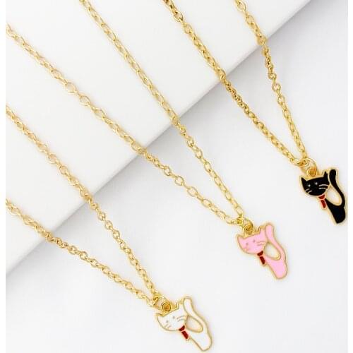 Cat in red scarf Pendant Necklace Black and white pink kitten Lovely animals Necklace Jewelry accessories