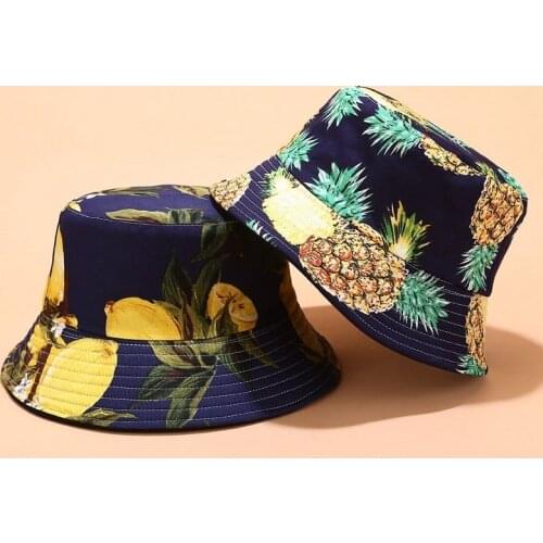 New Bucket Hat Unisex Two-sided Outdoors Fruit Printing Hat Summer Fisherman Sun Hat Cap