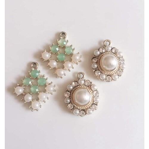 20MM 20Pcs/Pack Round Square Shape Alloy Glass Crystal Imitation Pearl KC Gold Charms Alloy Beads Jewelry Pendants