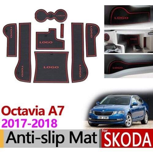 For Skoda Octavia A7 Facelift 2017 2018 Anti-Slip Rubber Mat Cup Cushion Door Groove Mat Accessories Car Styling Stickers MK3 5E