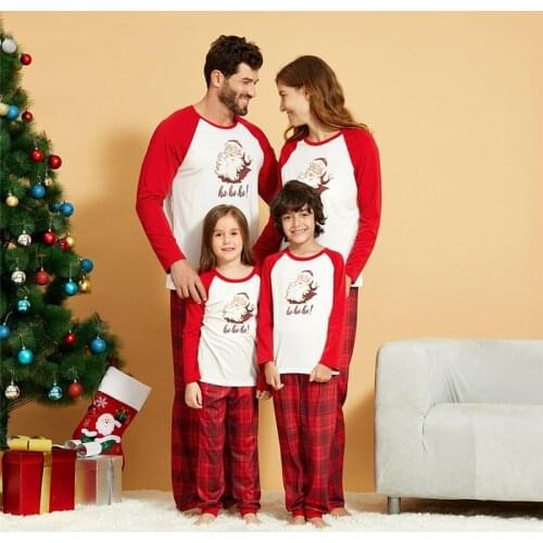 Parent-child Christmas Pyjamas Long Sleeve O-Neck Santa Claus Print Top Plaid Trousers Style Nightwear Merry Christmas Set