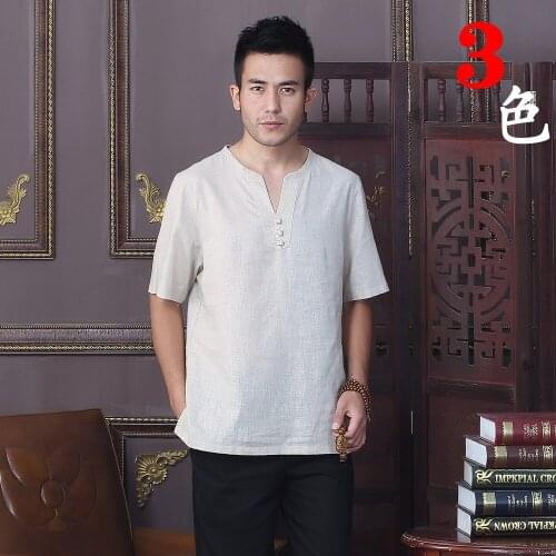 Summer New Fashion Beige Tradition Chinese Mens Cotton Linen Kung-Fu Short Sleeve Shirt Tang Suit M L XL XXL XXXL D08