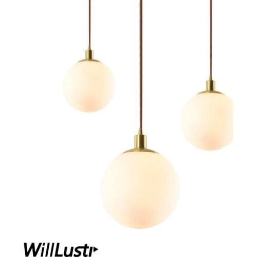 Modern Milk White Glass Pendant Lamp Creative Copper Light Hotel Cafe Office Parlor Dinning Room Bedside Global Hanging Lighting