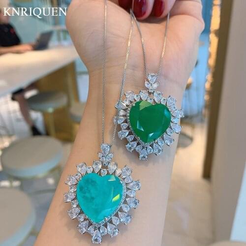 Charms 925 Sterling Silver 20*20mm Paraiba Tourmaline Emerald Lab Diamond Pendant Necklace for Women Wedding Party Fine Jewelry