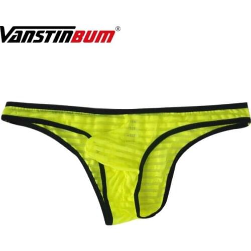 VANSTINBUM Briefs Sexy Mens Low Waist Breathable Underwear Gay Lace Striped U Pouch Brief Bikini Transparent Cueca Masculina