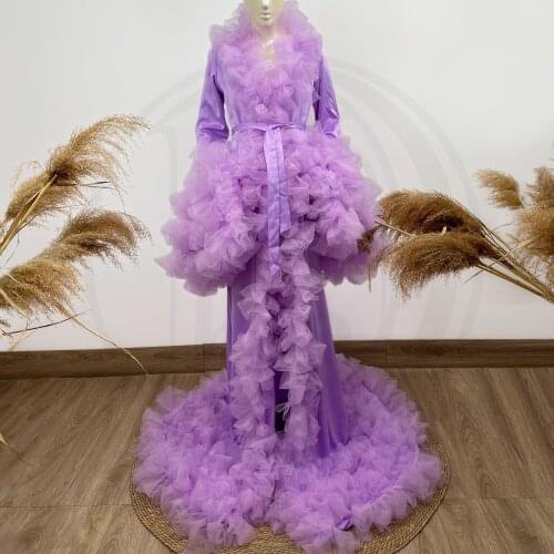 Spring Session Photo Shoot Satin Long Sleeves Floral Tulle Maternity Dress Party Robe Pregnant Gown for Wowen Fotografia Props